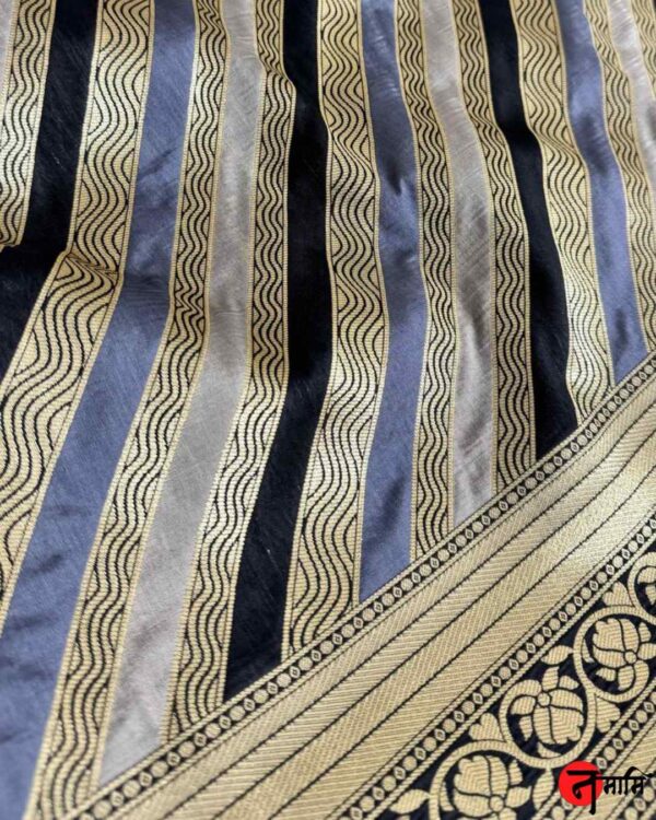 Golden Black Banarasi Silk Saree - Image 7