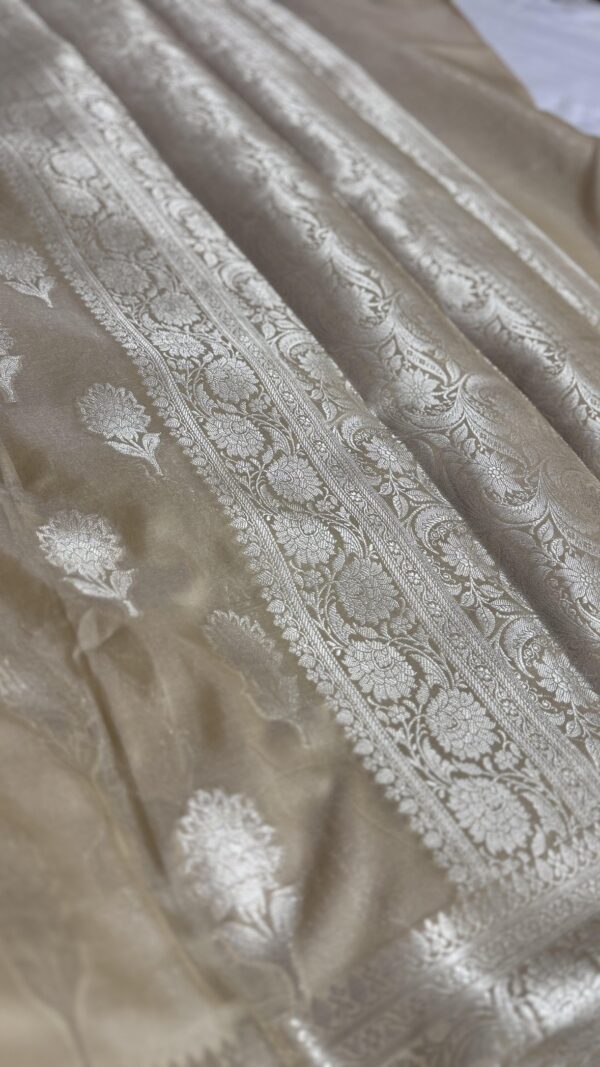 Golden Butta Work Soft Silk Banarasi Saree - Image 3