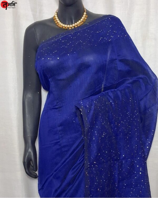 Blue Sequence Work Cotton Silk Saree