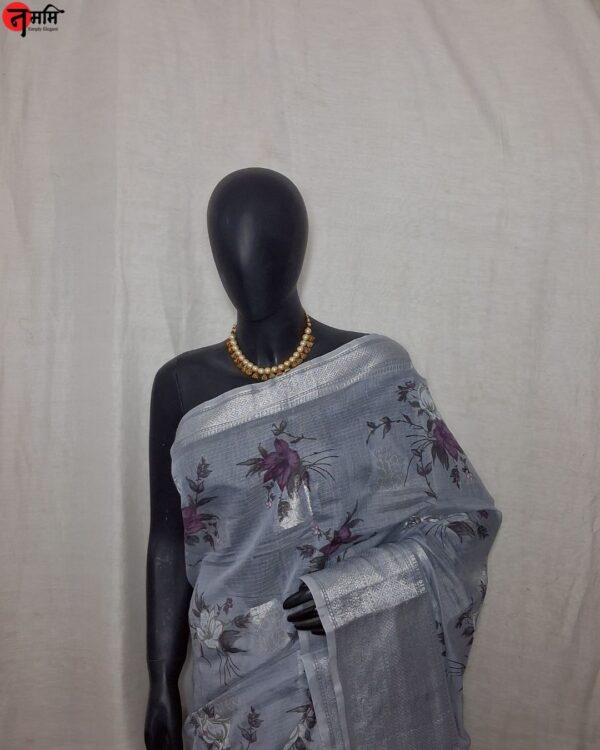 Grey Cotton Silk Printed Saree