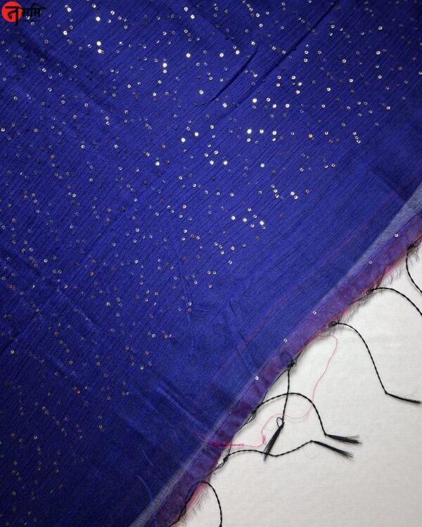 Blue Sequence Work Cotton Silk Saree - Image 2