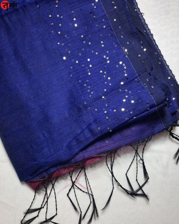 Blue Sequence Work Cotton Silk Saree - Image 3