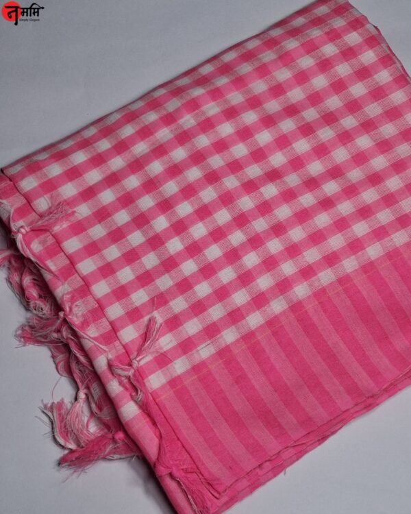 Pink Checked Cotton Saree - Image 2