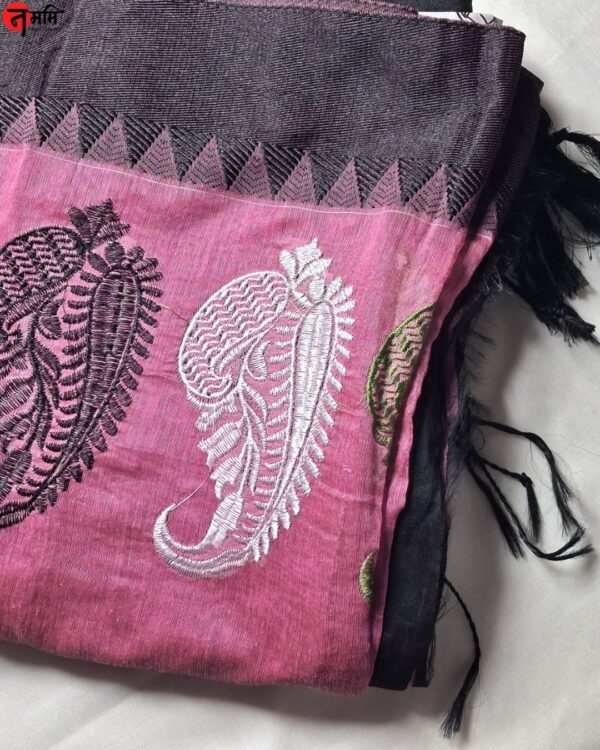 Purple Embroidery Cotton Silk Saree - Image 2
