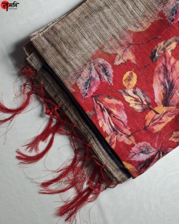 Red Printed Khadi Silk Saree - Image 2