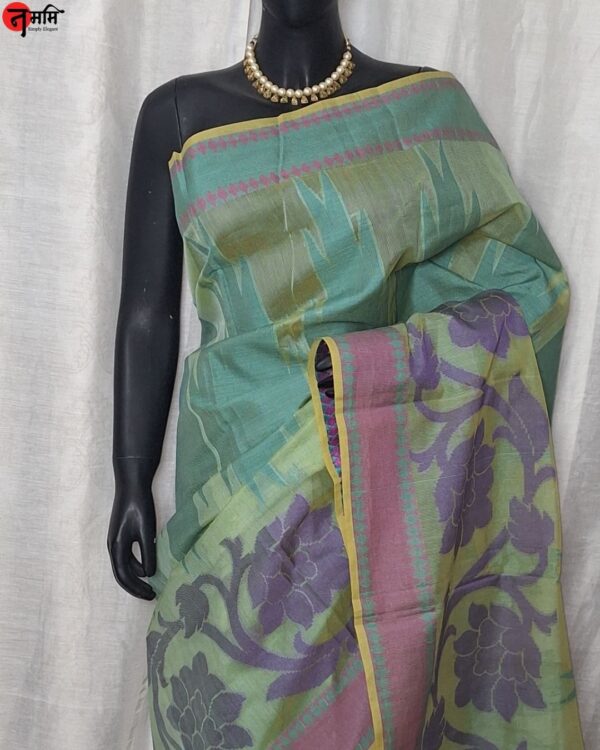 Green Banarsi Handloom Cotton Saree - Image 2