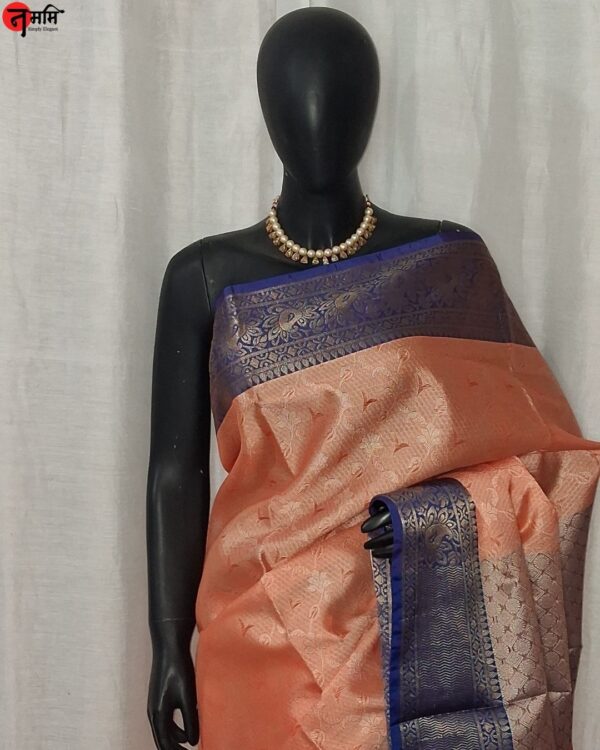 Orange Banarsi Cotton Silk Saree - Image 2