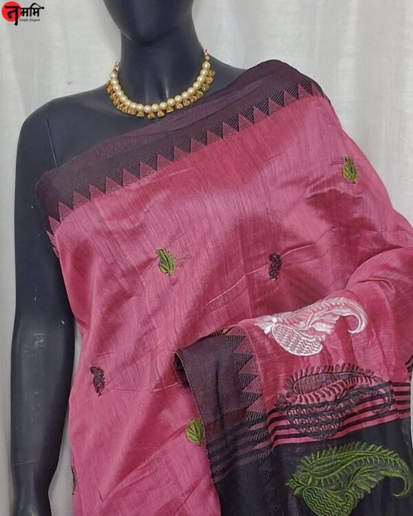 Purple Embroidery Cotton Silk Saree - Image 3