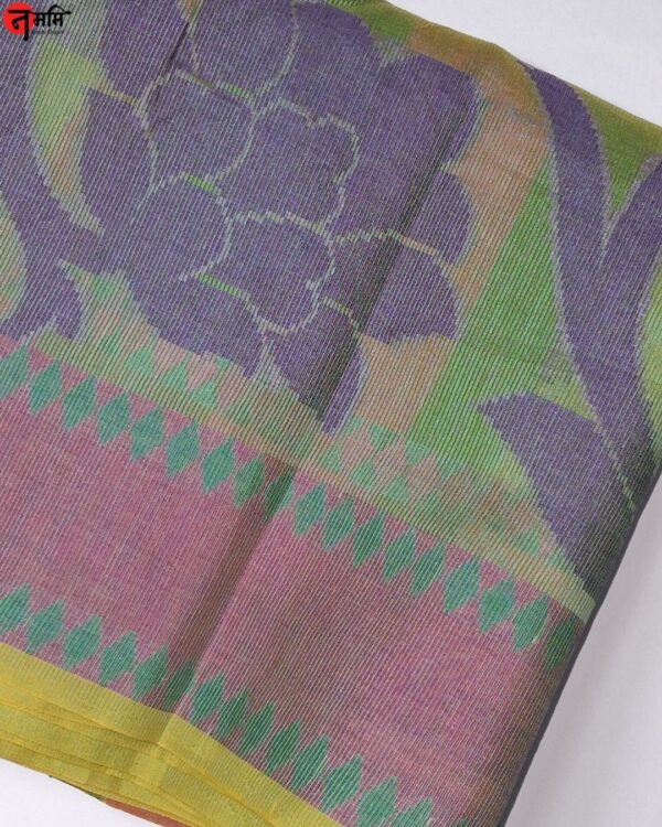 Green Banarsi Handloom Cotton Saree - Image 3