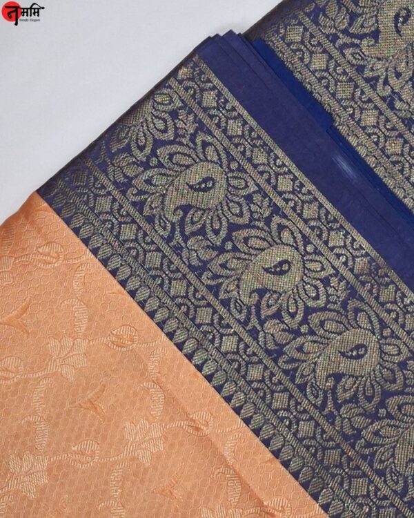 Orange Banarsi Cotton Silk Saree - Image 3