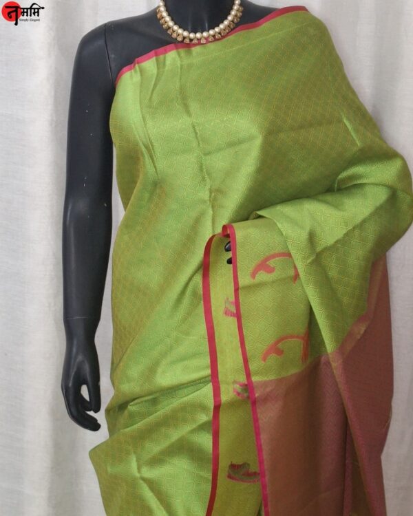 Green Banarsi Cotton Silk Saree - Image 2