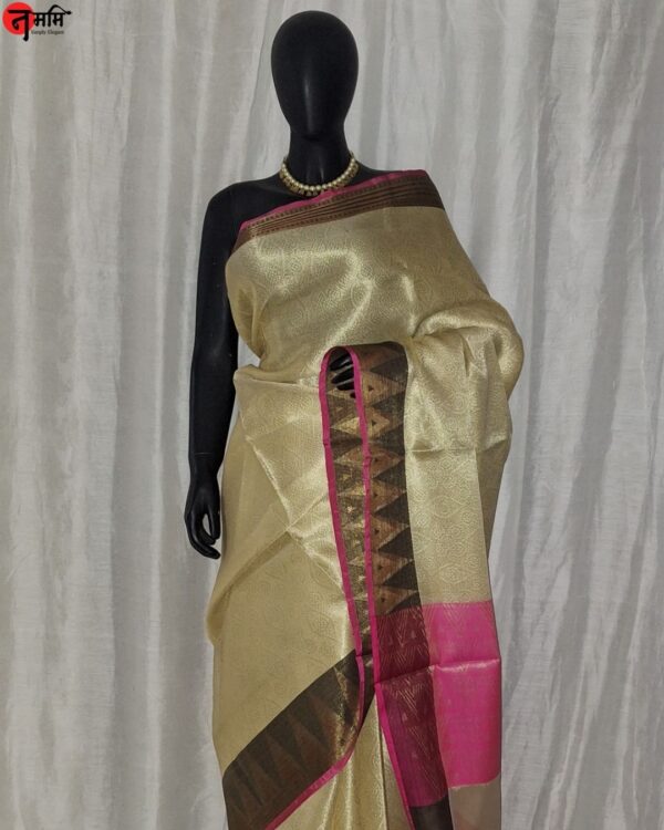 Beige Banarsi Cotton Silk Saree - Image 2