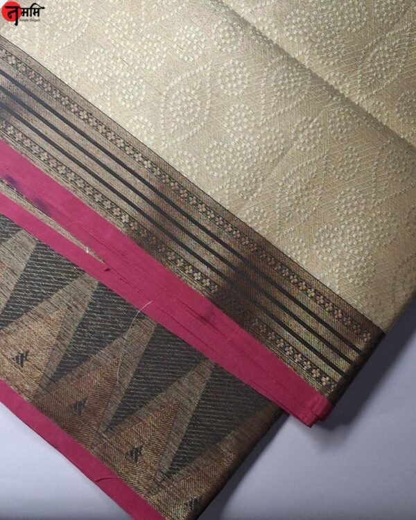 Beige Banarsi Cotton Silk Saree - Image 3