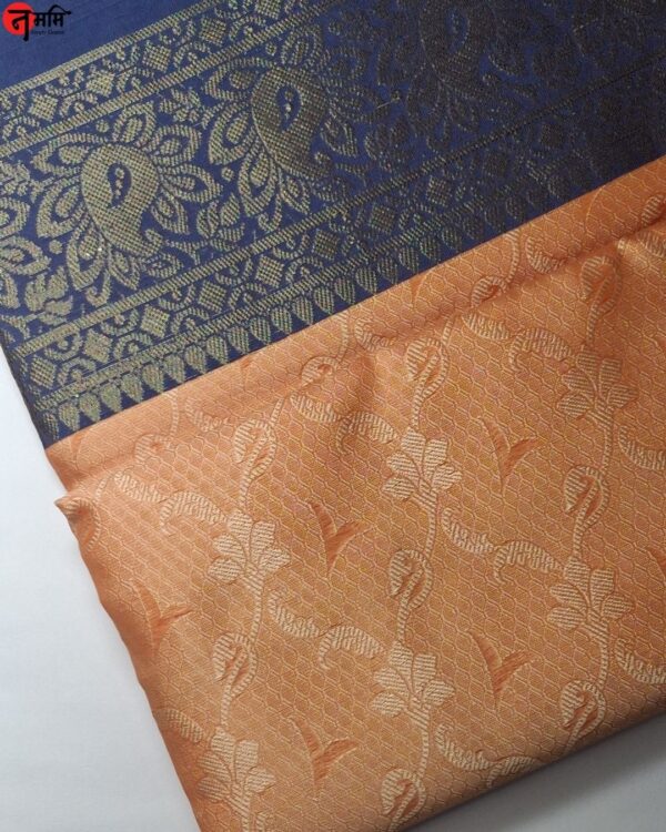 Orange Banarsi Cotton Silk Saree - Image 4