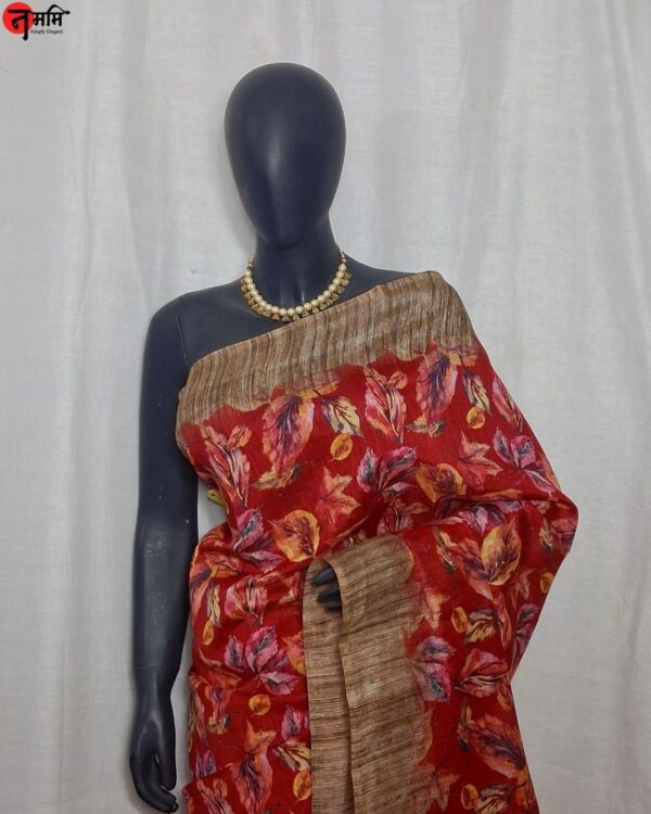 Red Printed Khadi Silk Saree - Image 3
