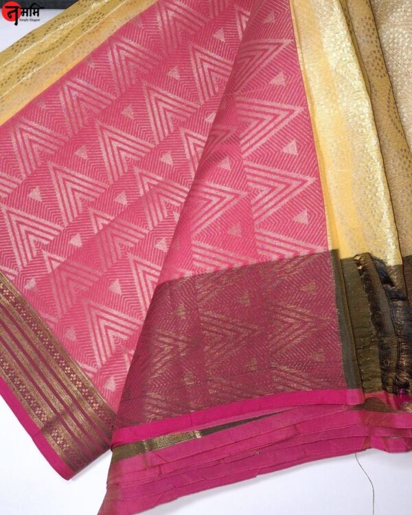 Yellow Banarsi Cotton Silk Saree - Image 3