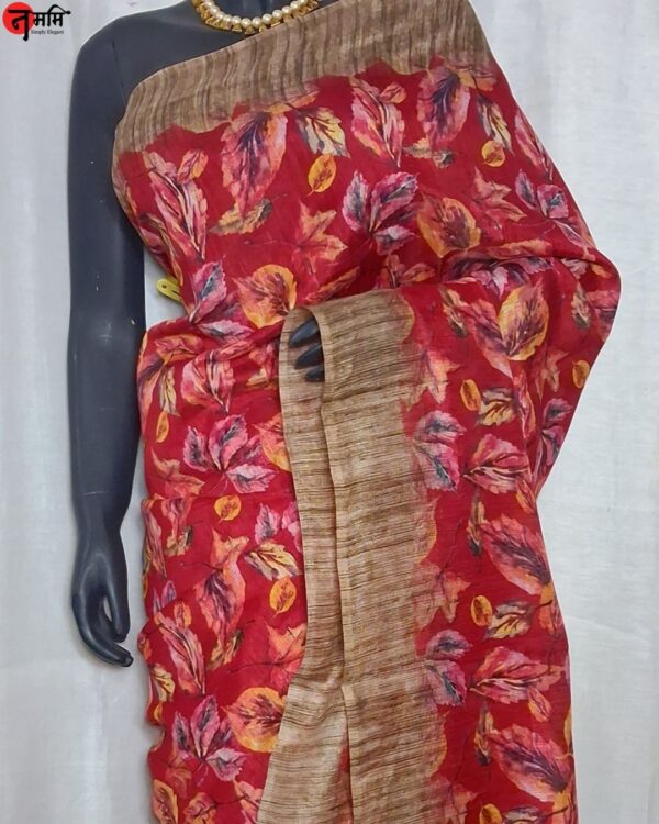 Red Printed Khadi Silk Saree - Image 4