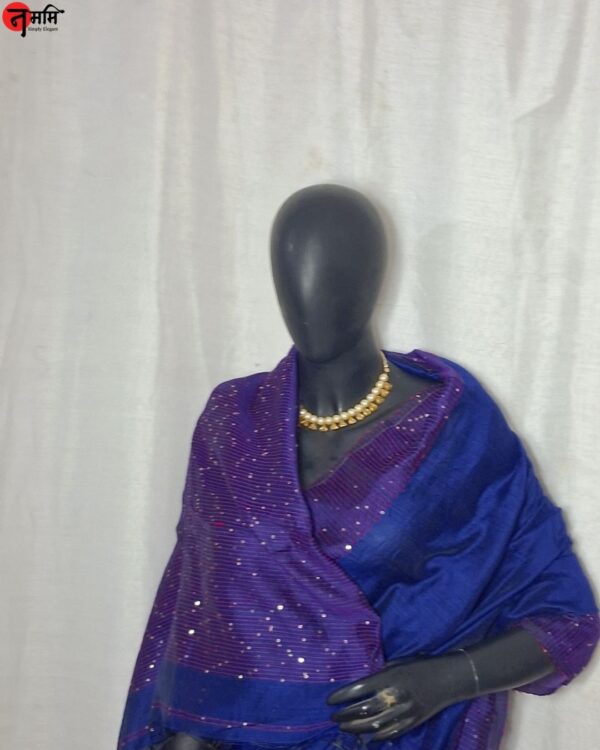 Blue Sequence Work Cotton Silk Saree - Image 4