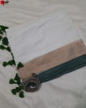 Mulcotton White Saree With Golden And Green Border