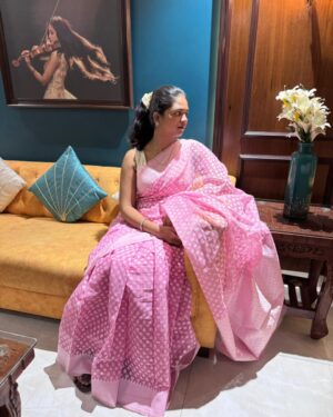 Pink Banarsi Cotton Silk Saree