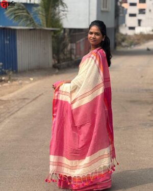 Pure Cotton Saree With Pink Weaving Border