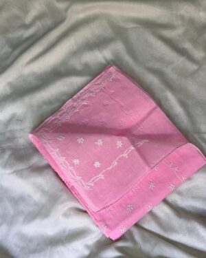 Pink Cotton Chikankari Saree with White Thread Work