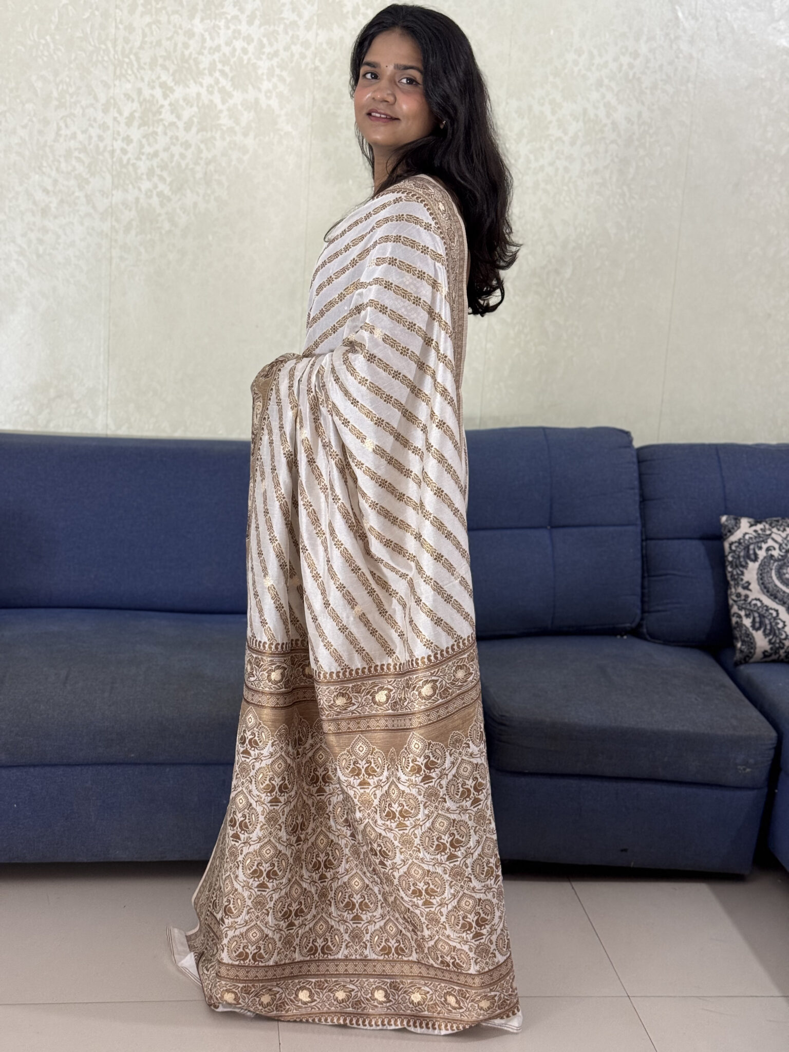Banarsi golden zari work saree