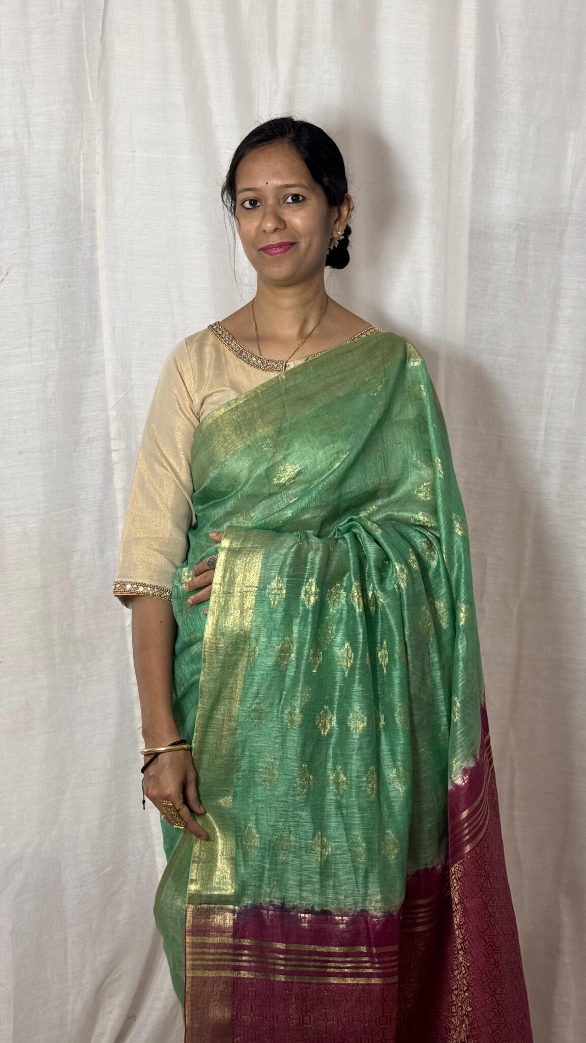 Semi tussare silk zari butti saree