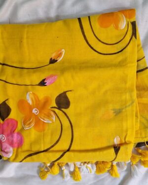 Hand painted mulcotton saree