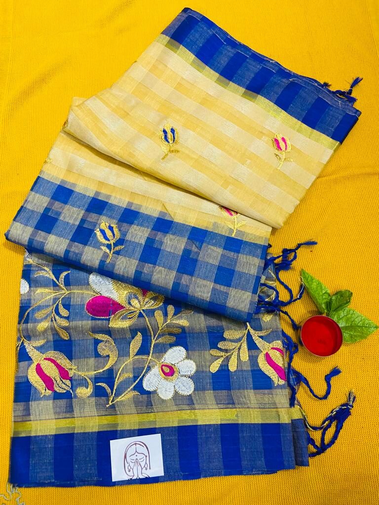 Banarsi cotton silk zari and resham work saree - Image 5