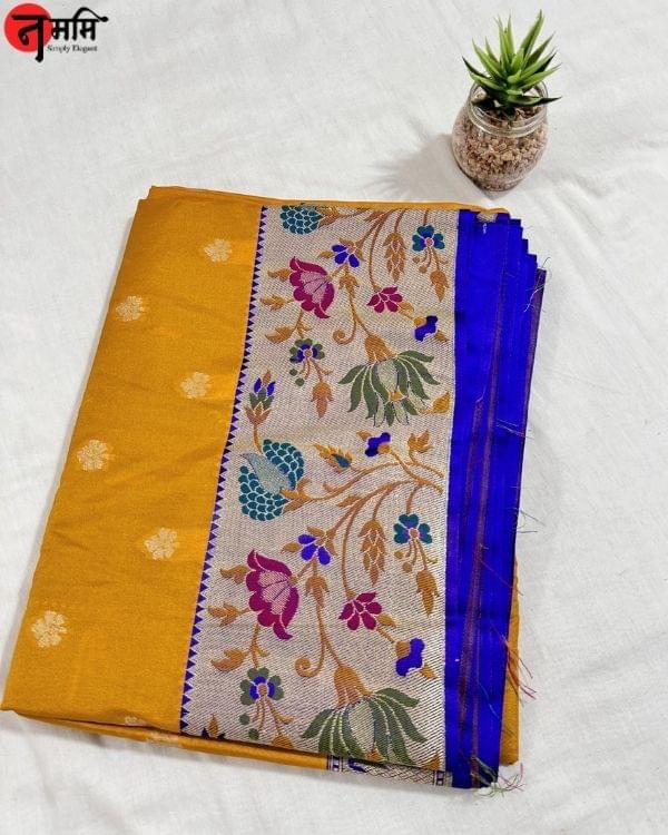 Mustard with Royal Blue Banarasi Saree