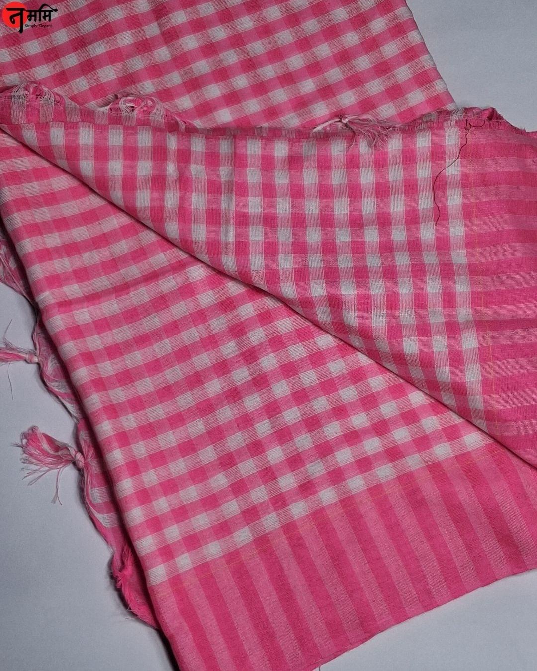 Pink Checked Cotton Saree