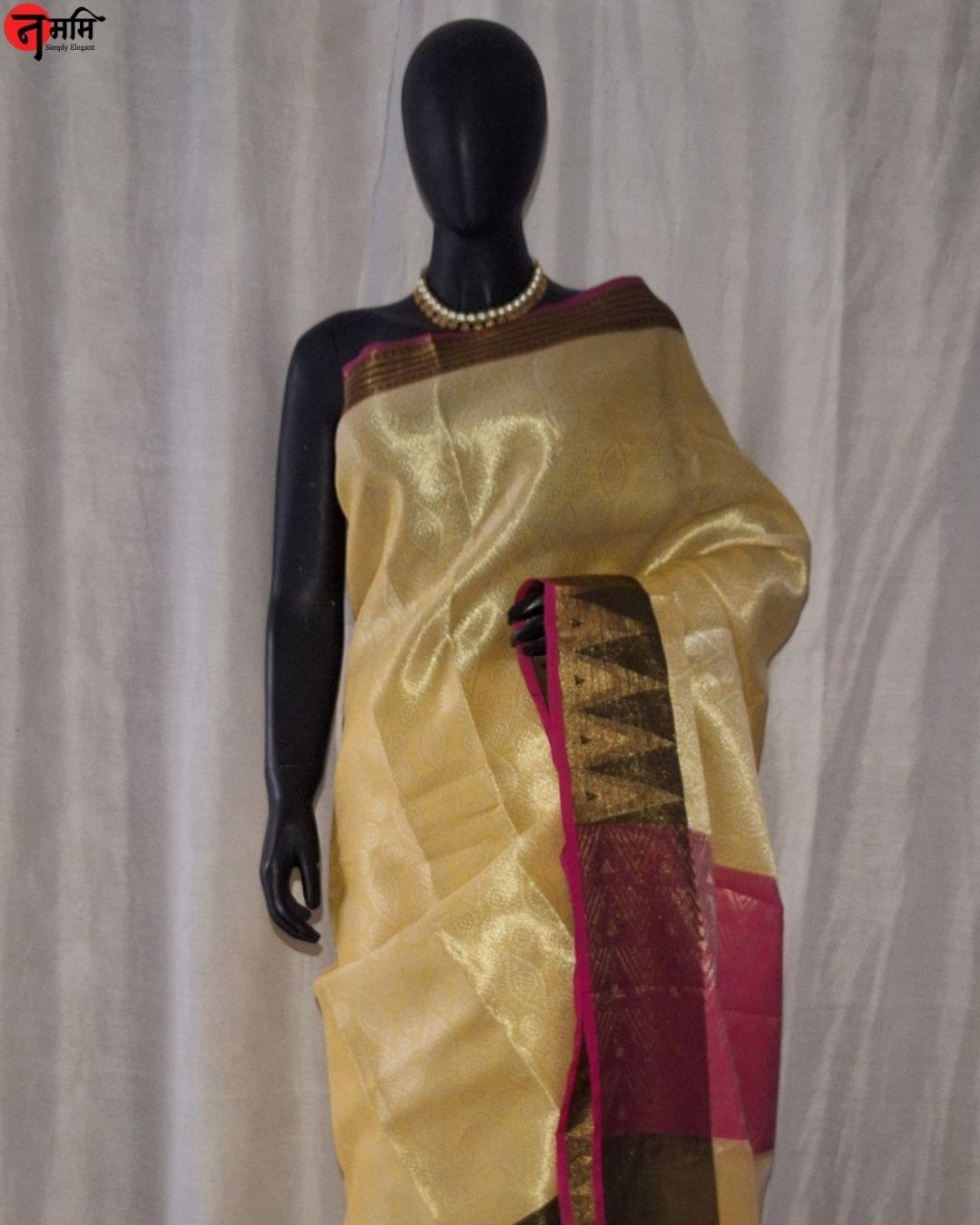 Yellow Banarsi Cotton Silk Saree